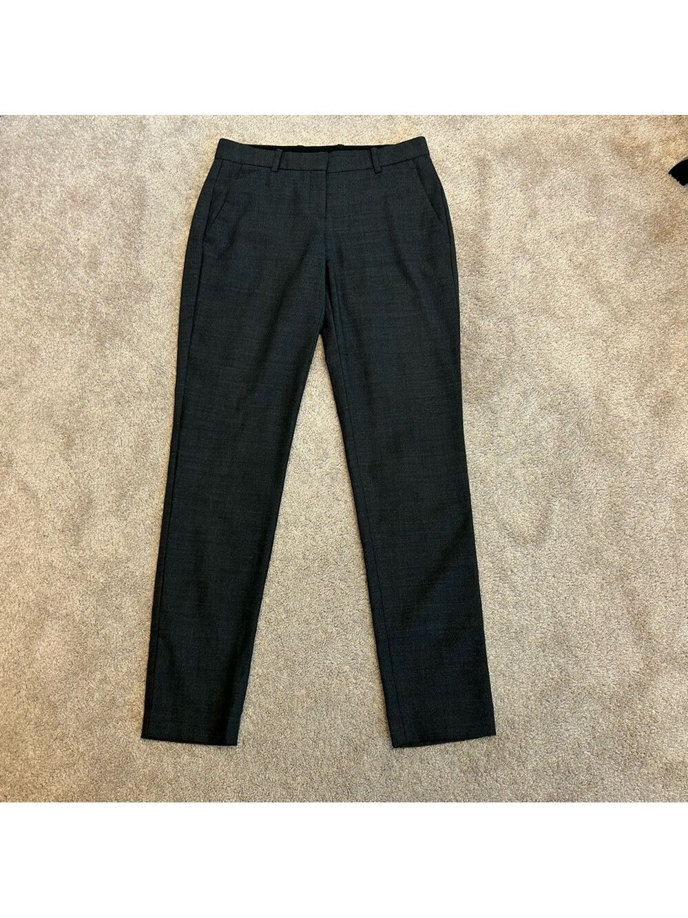 Theory dark charcoal gray 100% wool slim fit ankle pants pockets belt loops Sz 2